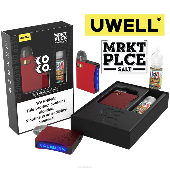 UWELL CALIBURN AK3 комплет + а3с 0.8охм махуне (к2) + татина пара 10мл соли 50мг црл: црна/флв: колачић од бундеве 50мг 4TVT239 | UWELL STORE
