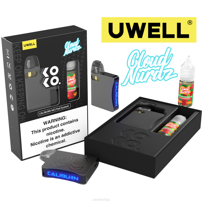 UWELL CALIBURN AK3 комплет + а3с 0.8охм махуне (к2) + татина пара 10мл соли 50мг црл: црна/флв: кремасти колачић 50мг 4TVT243 | UWELL ONLINE SHOP