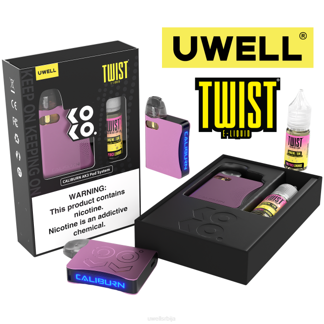 UWELL CALIBURN AK3 комплет + а3с 0.8охм махуне (к2) + татина пара 10мл соли 50мг црл: црна/флв: кремасти колачић 50мг 4TVT243 | UWELL ONLINE SHOP