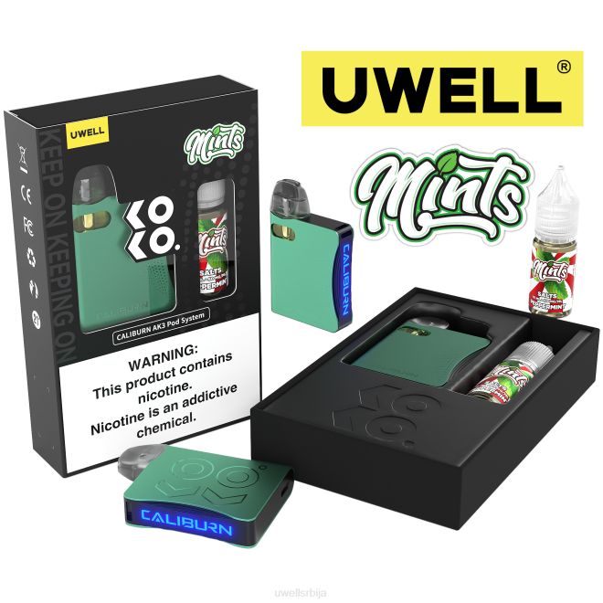 UWELL CALIBURN AK3 комплет + а3с 0.8охм махуне (к2) + татина пара 10мл соли 50мг црл: црна/флв: кремасти колачић 50мг 4TVT243 | UWELL ONLINE SHOP