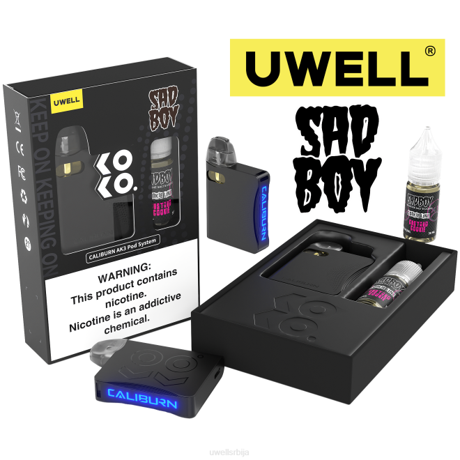 UWELL CALIBURN AK3 комплет + а3с 0.8охм махуне (к2) + татина пара 10мл соли 50мг црл: црна/флв: кремасти колачић 50мг 4TVT243 | UWELL ONLINE SHOP