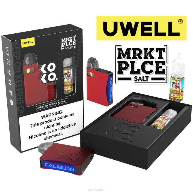 UWELL CALIBURN AK3 комплет + а3с 0.8охм махуне (к2) + татина пара 10мл соли 50мг црл: црна/флв: кремасти колачић 50мг 4TVT243 | UWELL ONLINE SHOP