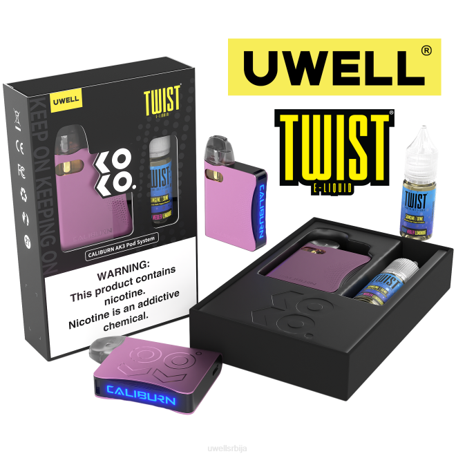 UWELL CALIBURN AK3 комплет + а3с 0.8охм махуне (к2) + татина пара 10мл соли 50мг црл: црна/флв: кремасти колачић 50мг 4TVT243 | UWELL ONLINE SHOP