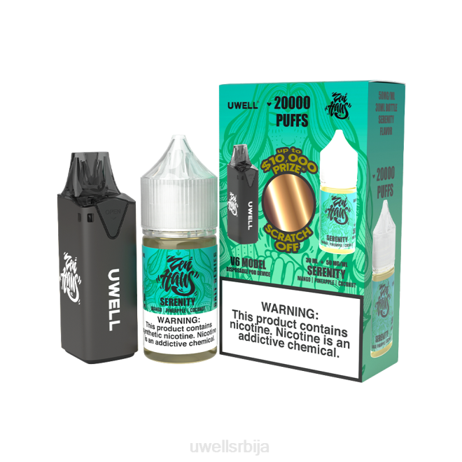 UWELL V6 уређај за једнократну употребу + татина пара 30мл сок - скуп за сарадњу цлр: црна/флв: серенити 50мг 4TVT222 | UWELL BEOGRAD